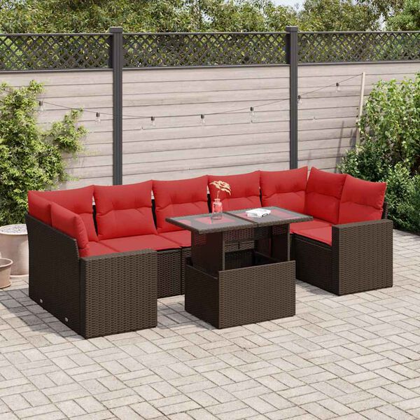 vidaXL 8 Piece Patio Sofa Set with Cushions Brown Poly Rattan Acacia