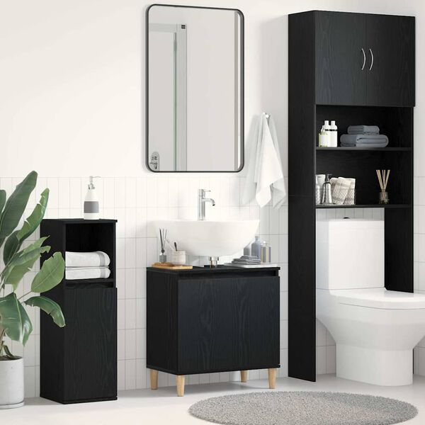 vidaXL Bathroom Sink Cabinet Black Oak 22.83 x 12.99 x 23.62 in