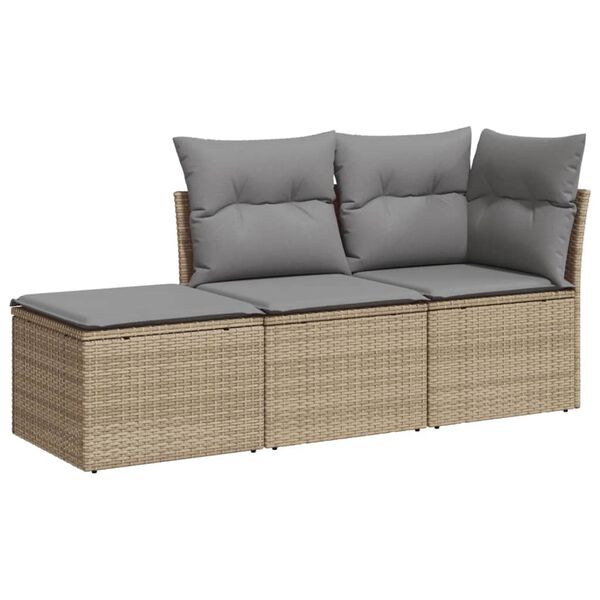 vidaXL Garden Sofa Set Beige PE Rattan, Powder-Coated Steel Medium