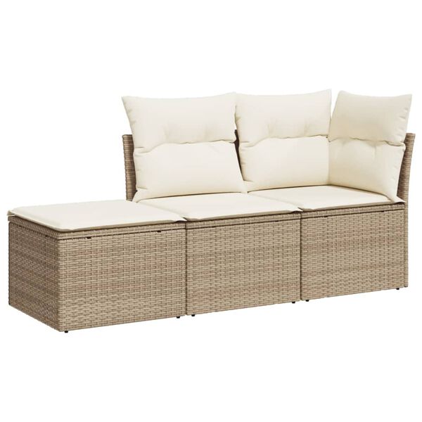 vidaXL Garden Sofa Set Beige PE rattan 3 Piece Set Adjustable Feet