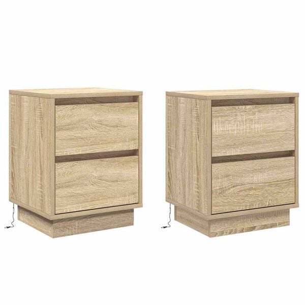 vidaXL Bedside Cabinet 2 pcs Sonoma Oak 15.35 x 13.58 x 19.69 in