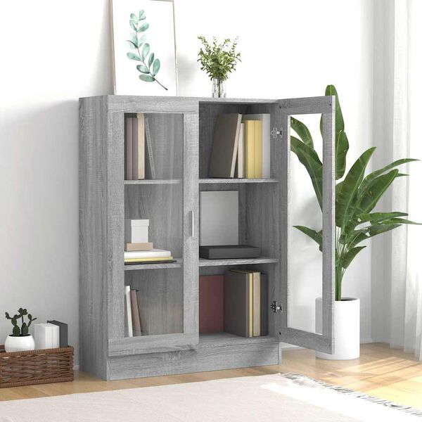 vidaXL Display Cabinet Grey Sonoma Engineered wood and glass Large