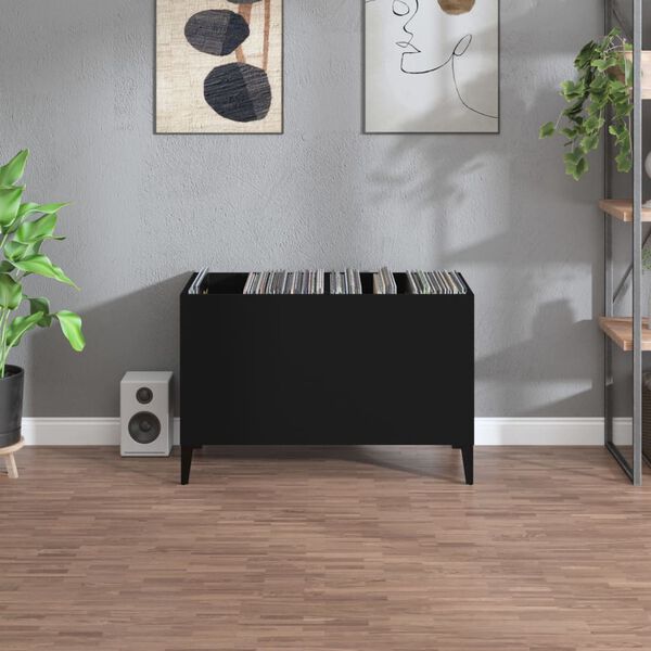 vidaXL Record Cabinet Black Engineered Wood, Metal 29.3 x 15.0 x 18.9 in