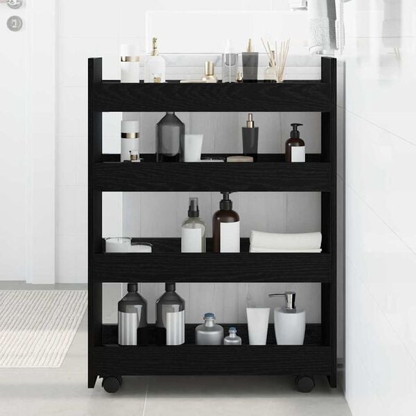 vidaXL Narrow Storage Trolley Black Oak 23.62 x 7.87 x 32.28 in