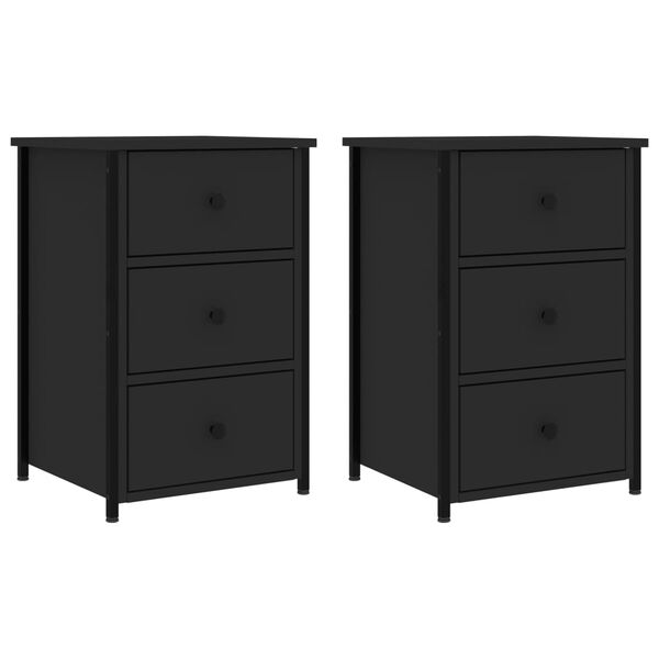 vidaXL Bedside Cabinet Set of 2 Black Engineered wood, Iron Medium