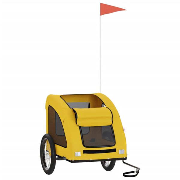 vidaXL Pet Bike Trailer Yellow Oxford fabric, Iron, PVC Collapsible