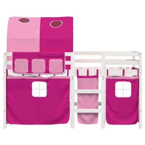 vidaXL Kids'Loft Bed White, Pink Solid Pine Wood, Polyester