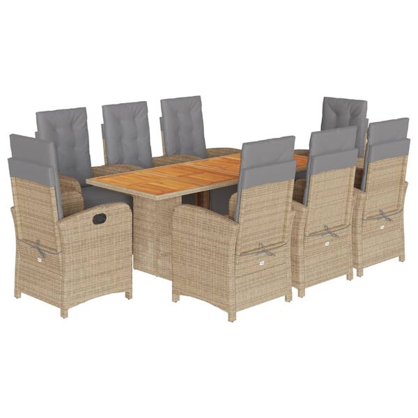 vidaXL 9 Piece Patio Dining Set with Cushions Beige Poly Rattan