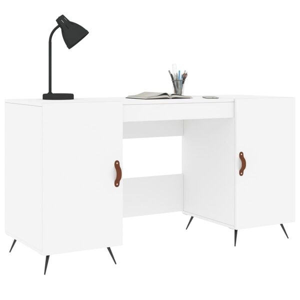 vidaXL Desk White Engineered wood, iron, faux leather 55.1x19.7x29.5 in