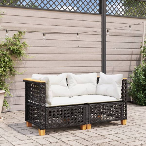 vidaXL Garden Sofa Set of 2 Black PE rattan Medium Modular