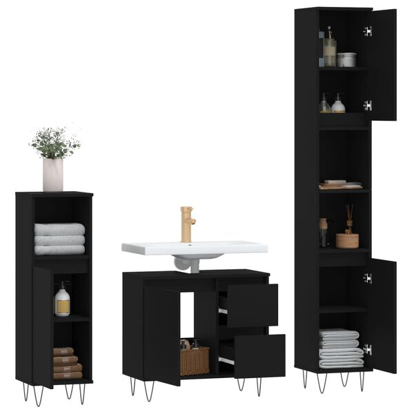 vidaXL Bathroom Furniture Set Black Engineered wood Large