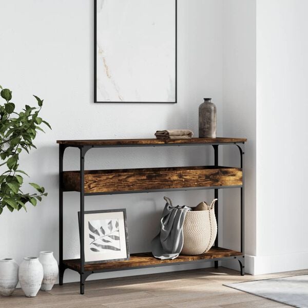 vidaXL Console Table Smoked Oak Engineered Wood 39.4 x 11.4 x 29.5 in