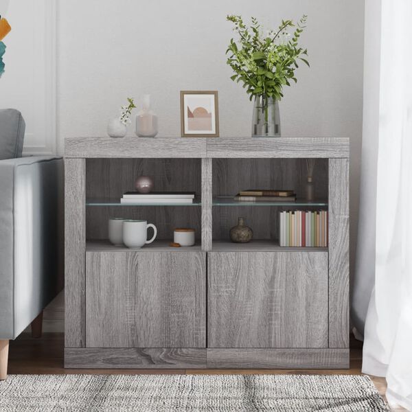 vidaXL Side Cabinet Set of 2 Grey Sonoma Engineered wood, Glass Standard