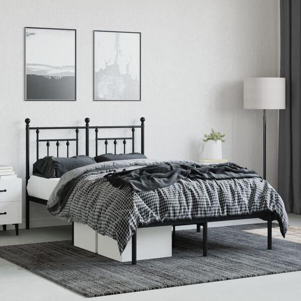 vidaXL Bed Frame Black Powder-Coated Steel Full Bed Frame Rectangular