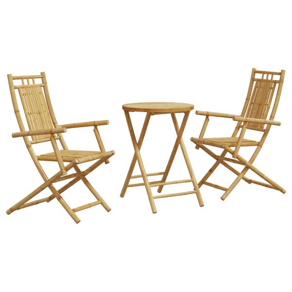 vidaXL Bistro Set Natural Bamboo Bamboo 2-Seater Foldable Bistro Set