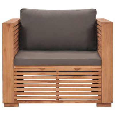 vidaXL Patio Sofa Chair with Dark Gray Cushions Solid Teak Wood