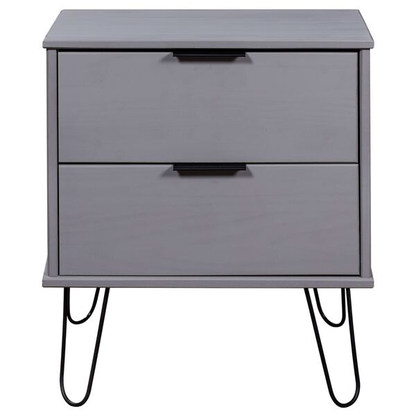 vidaXL Nightstand Grey Solid pine wood, metal Medium Nightstand