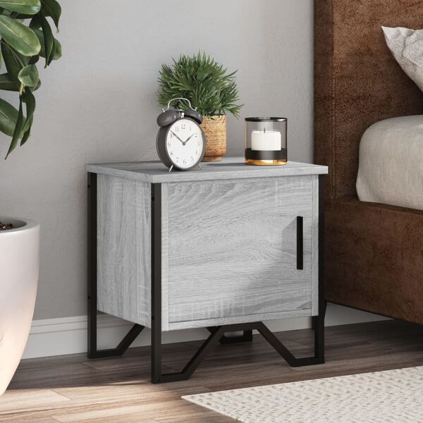 vidaXL Bedside Cabinet Grey Sonoma Engineered Wood, Metal Standard