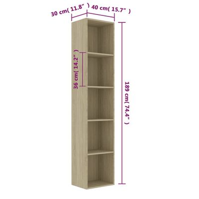 vidaXL Book Cabinet Sonoma Oak 15.7"x11.8"x74.4" Engineered Wood