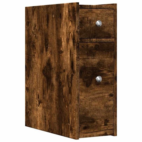 vidaXL Narrow Bathroom Cupboard Smoked oak Engineered wood Slim