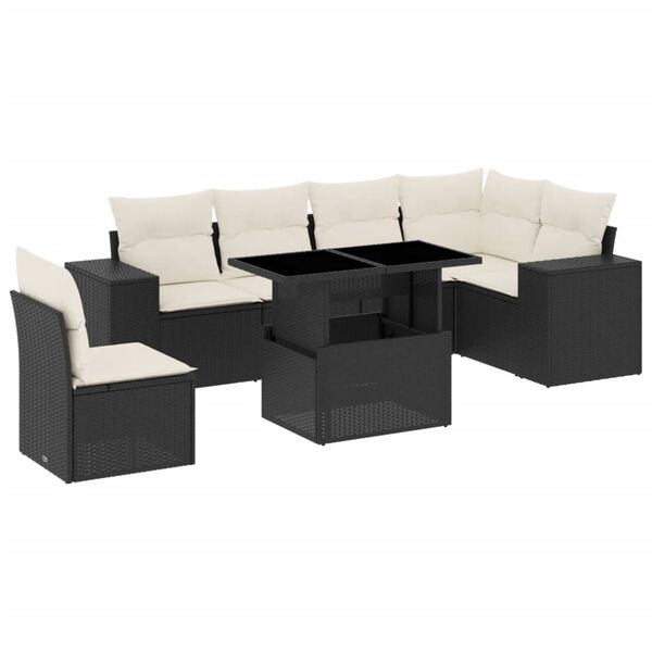 vidaXL Garden Sofa Set Black PE rattan, powder-coated steel, tempered glass