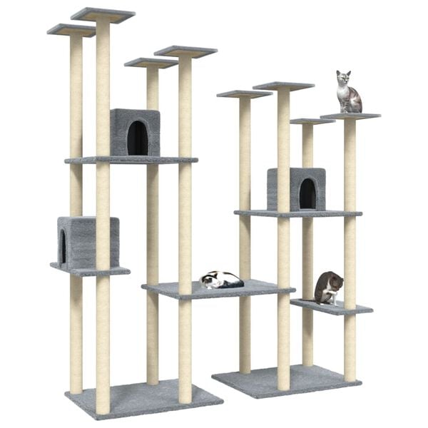 vidaXL Cat Tree Light Grey Engineered wood, plush, sisal Large Durable