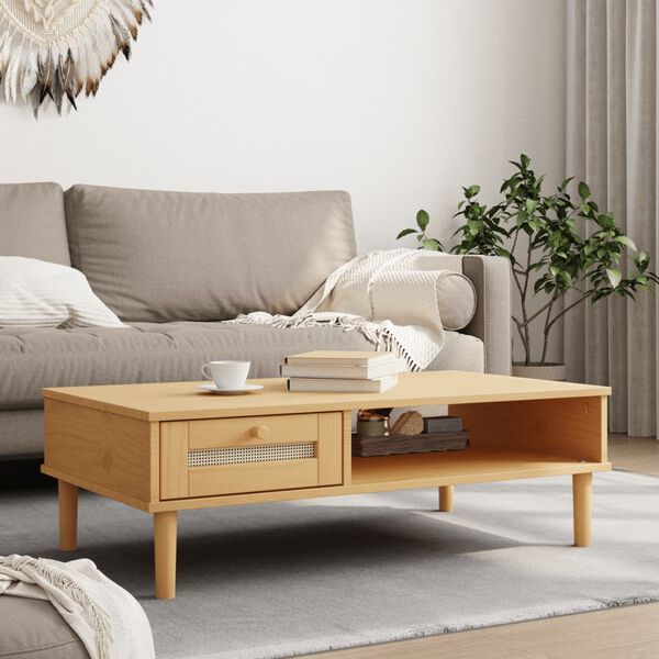 vidaXL Coffee Table Brown Solid pine wood, engineered wood, poly rattan