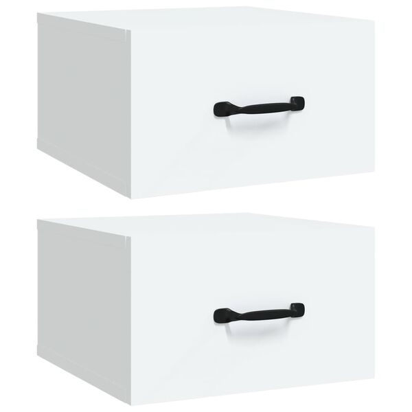 vidaXL Wall-mounted Bedside Cabinet Set of 2 White Engineered wood Small