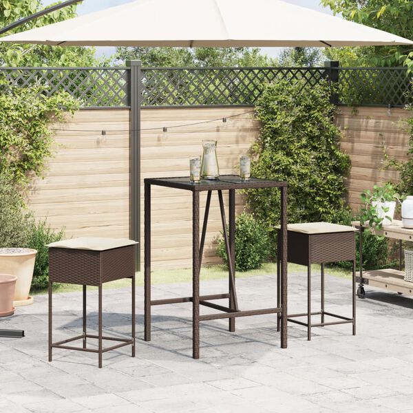 vidaXL Patio Bar Set Set of 2 Brown PE rattan Standard Modern