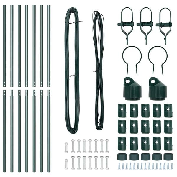 vidaXL Fence Posts Manual 7 pcs Green Ø32mm 210 cm Galvanized steel