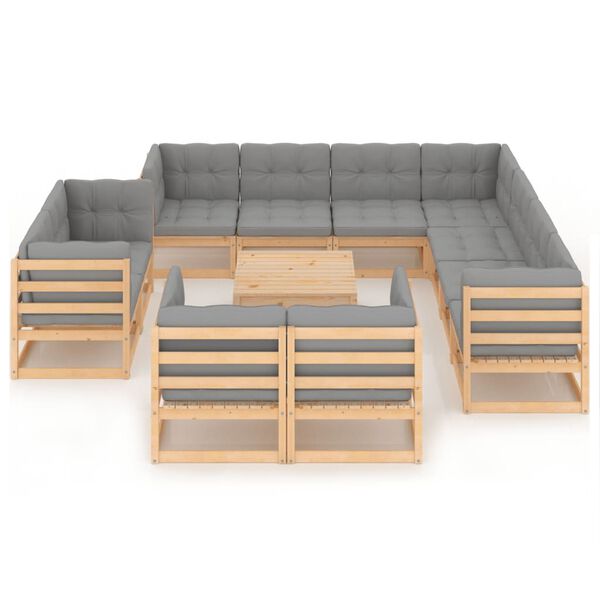 vidaXL Garden Lounge Set Natural wood, Grey cushions