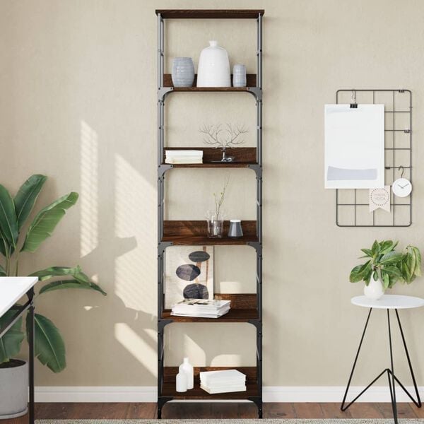 vidaXL Bookshelf Brown Oak Engineered wood, steel 19.7 x 13.0 x 74.2 in