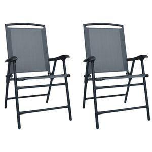 vidaXL Chair Set of 2 Grey Textilene Medium Foldable Chair