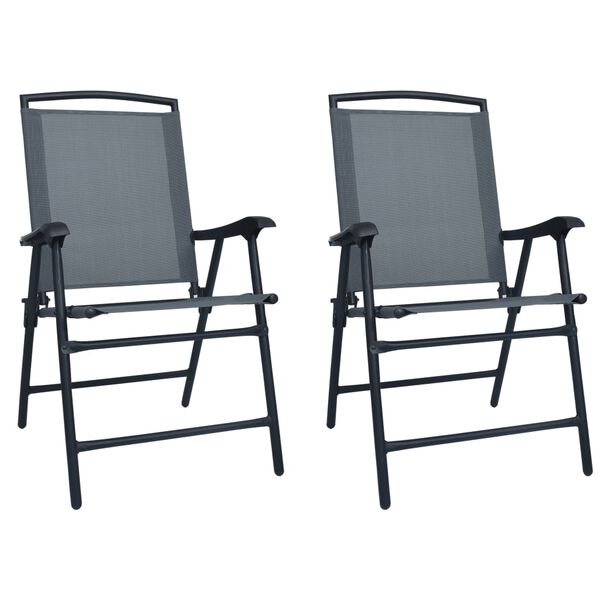 vidaXL Chair Set of 2 Grey Textilene Medium Foldable Chair