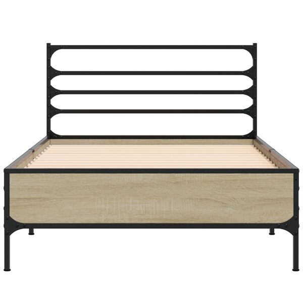 vidaXL Bed Frame Sonoma Oak Engineered Wood, Metal, Plywood Small Single