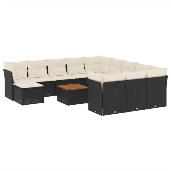 vidaXL Garden Sofa Set Black PE rattan, Powder-Coated Steel, Acacia wood
