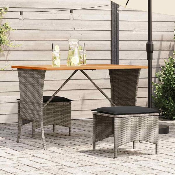 vidaXL 3 Piece Patio Dining Set with Cushions Grey Poly Rattan