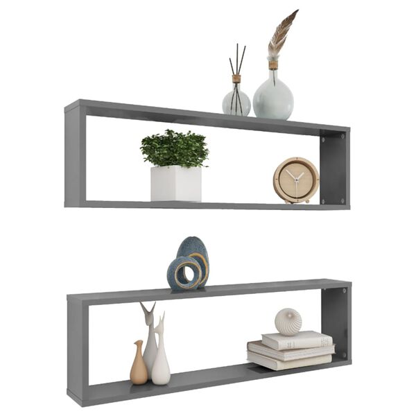 vidaXL Wall Shelf Set of 2 High gloss grey Engineered wood Medium