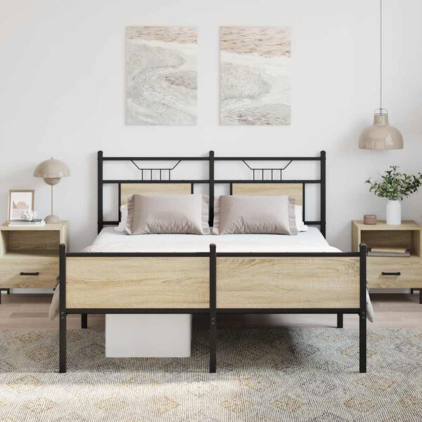 vidaXL Bed Frame Sonoma Oak Engineered wood and steel Double Bed Frame