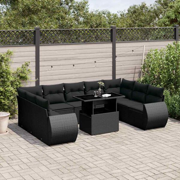 vidaXL Garden Sofa Set Black PE Rattan, Powder-Coated Steel, Toughened Glass