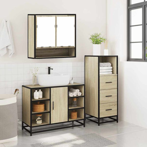 vidaXL Bathroom Furniture Set Sonoma Oak Engineered wood, Metal, Glass