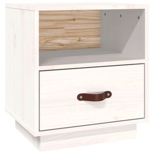 vidaXL Bedside Cabinet White Solid pine wood, faux leather (handle)