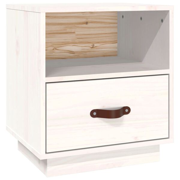 vidaXL Bedside Cabinet White Solid pine wood, faux leather (handle)