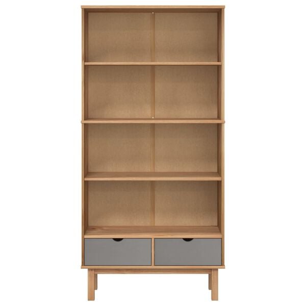 vidaXL Bookcase Brown and Gray Solid Pine Wood, Engineered Wood Medium