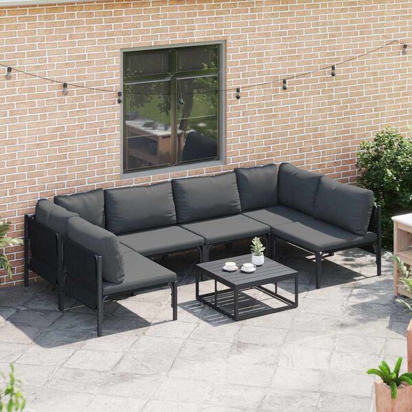 vidaXL Garden Sofa Set with Cushion 6 pcs Black Steel