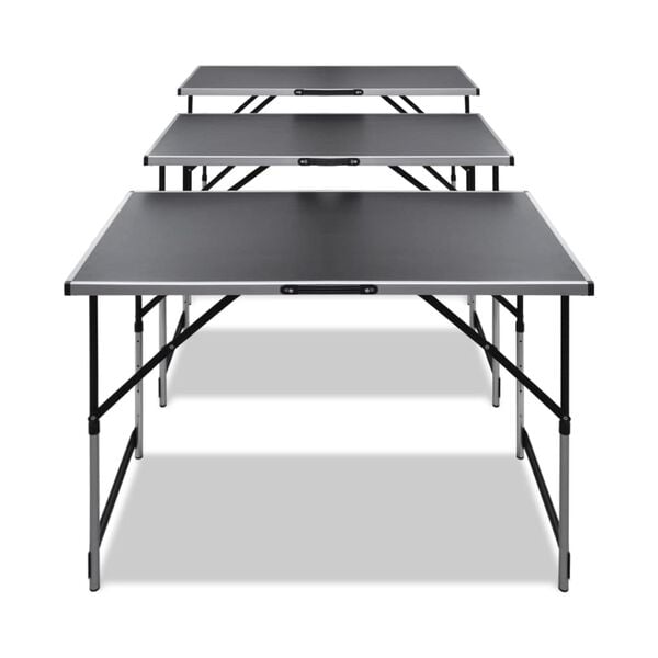 vidaXL Folding Table Set of 3 Black MDF, Aluminum, Iron Medium