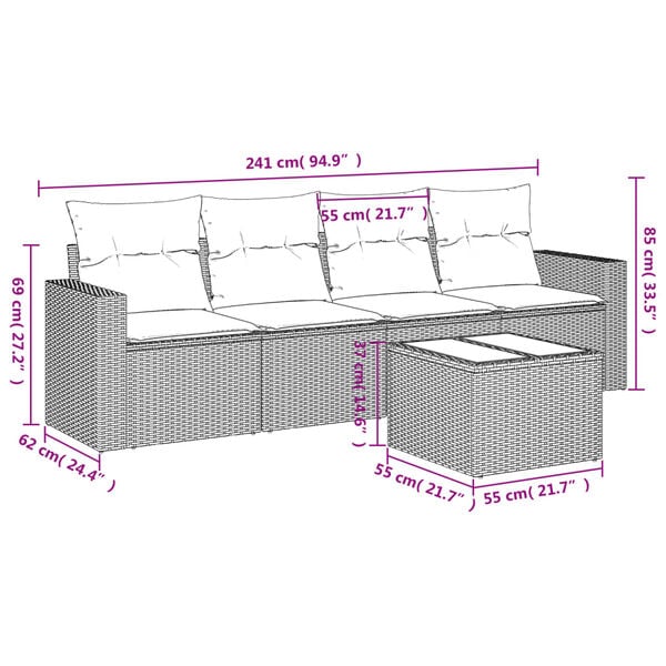 vidaXL Garden Sofa Set Black, Cream White