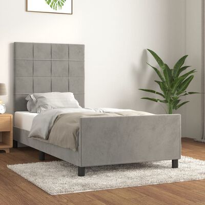 vidaXL Bed Frame with Headboard Light Gray 39.4"x74.8" Twin Velvet