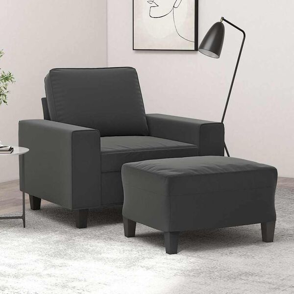 vidaXL Sofa Chair with Footstool Dark Gray 23.6" Microfiber Fabric