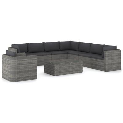 vidaXL 9 Piece Patio Lounge Set with Cushions Poly Rattan Gray